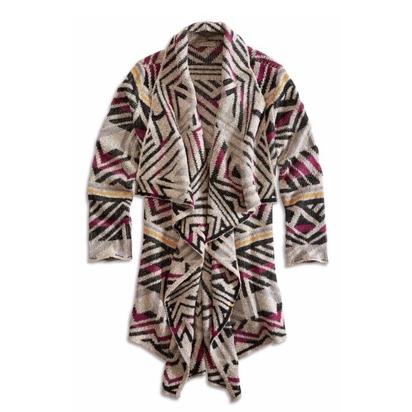 Lucky Brand Aztec Intarsia Sweater Open Front Southwest Cardigan Sweater Sz M - Picture 7 of 8